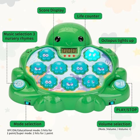 ألعاب لعبة Whack a Mole التفاعلية للأعمار من 2 إلى 4 سنوات، ألعاب تعليمية للأطفال الصغار لعمر 2 3 4 5 6 سنوات من الأولاد والبنات، باللون الأخضر، شاشة رقمية، وضع صامت، مستويات صعوبة متعددة، هدايا عيد ميلاد ممتعة in Saudi Arabia