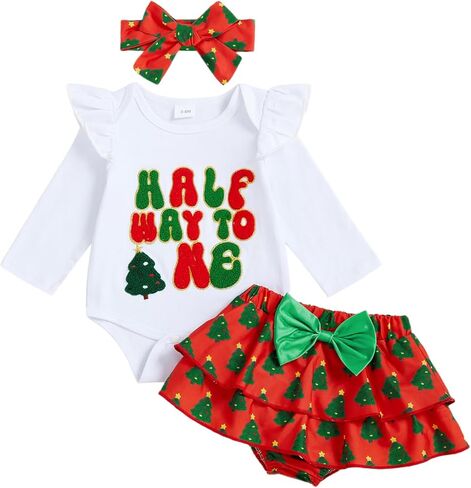 Baby Girl Half Birthday Outfit Strawberry Romper Long Sleeve Bodysuit Shorts Skirt Set Infant Fall Winter Clothes in Saudi Arabia