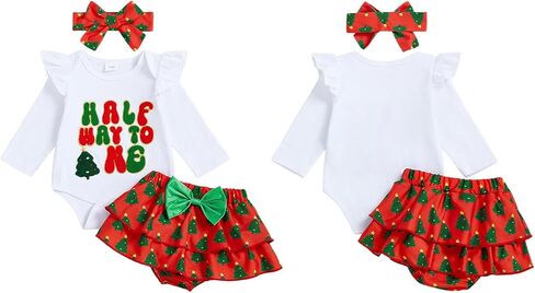 Baby Girl Half Birthday Outfit Strawberry Romper Long Sleeve Bodysuit Shorts Skirt Set Infant Fall Winter Clothes in Saudi Arabia