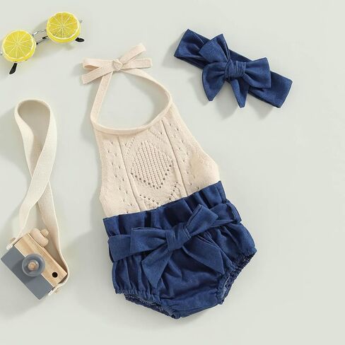 TheFound Toddler Baby Girls Knitted Outfit Tie-up Tank Top Elastic Waist Flower Shorts Summer Clothes 6 12 18 24 Months 2t 3t in Saudi Arabia