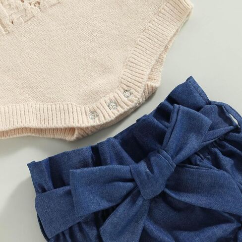 TheFound Toddler Baby Girls Knitted Outfit Tie-up Tank Top Elastic Waist Flower Shorts Summer Clothes 6 12 18 24 Months 2t 3t in Saudi Arabia