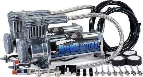 طقم ضاغط هواء مزدوج الحزمة من HornBlasters HB-1NM - 12 فولت - 200 رطل لكل بوصة مربعة in Kuwait