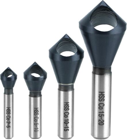 QWORK 4PCS Cobalt Single-End Countersink Chamfer Tool Set, M35 High-Speed Steel, 90° Cutting Angle in Saudi Arabia