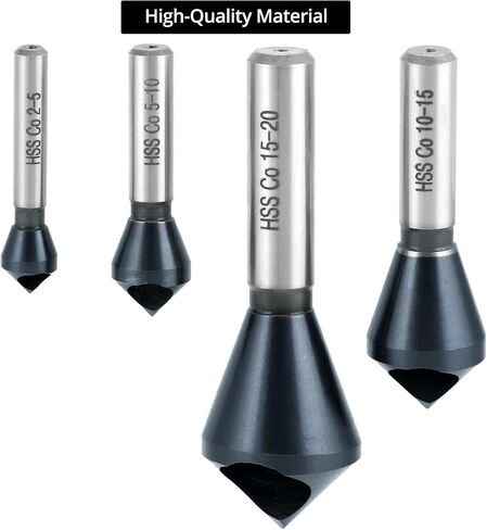 QWORK 4PCS Cobalt Single-End Countersink Chamfer Tool Set, M35 High-Speed Steel, 90° Cutting Angle in Saudi Arabia