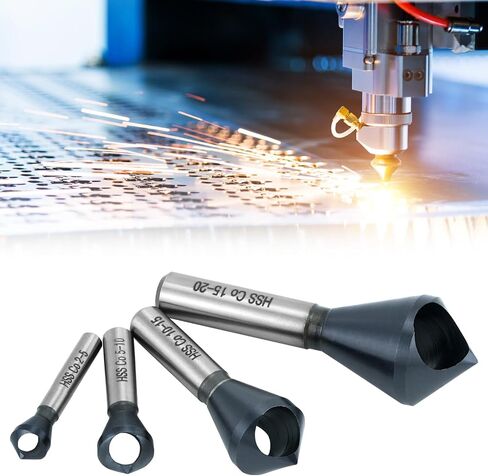 QWORK 4PCS Cobalt Single-End Countersink Chamfer Tool Set, M35 High-Speed Steel, 90° Cutting Angle in Saudi Arabia