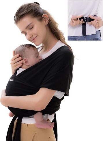 BABELIO Baby Wraps Carrier with Adjustable Buckle, Easy to Wear Lightweight Baby Carrier Newborn, Hands Free Toddler Infant Slings 7-35lbs Black in Saudi Arabia