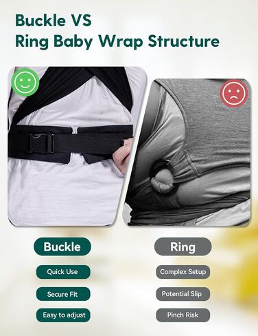 BABELIO Baby Wraps Carrier with Adjustable Buckle, Easy to Wear Lightweight Baby Carrier Newborn, Hands Free Toddler Infant Slings 7-35lbs Black in Saudi Arabia