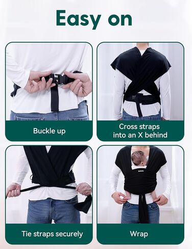 BABELIO Baby Wraps Carrier with Adjustable Buckle, Easy to Wear Lightweight Baby Carrier Newborn, Hands Free Toddler Infant Slings 7-35lbs Black in Saudi Arabia