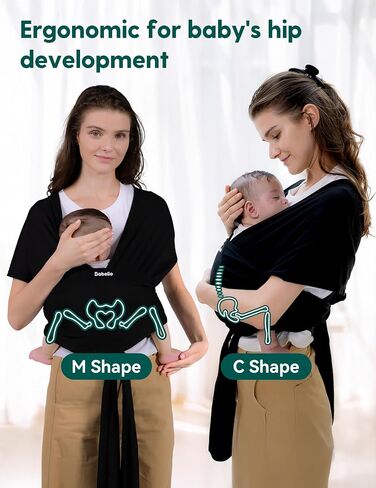 BABELIO Baby Wraps Carrier with Adjustable Buckle, Easy to Wear Lightweight Baby Carrier Newborn, Hands Free Toddler Infant Slings 7-35lbs Black in Saudi Arabia