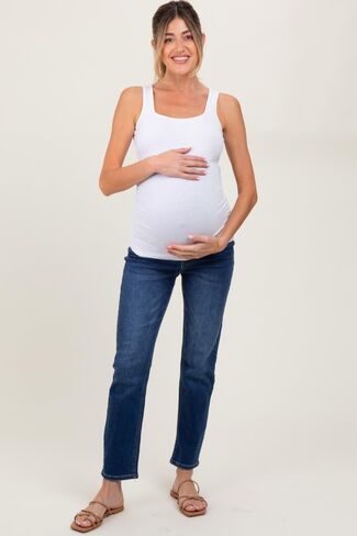 PinkBlush Navy Dark Wash Slim Straight Maternity Jeans in Saudi Arabia