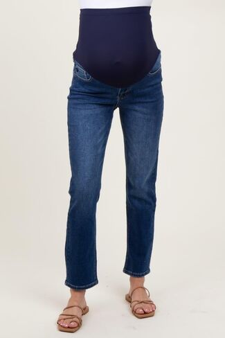 PinkBlush Navy Dark Wash Slim Straight Maternity Jeans in Saudi Arabia