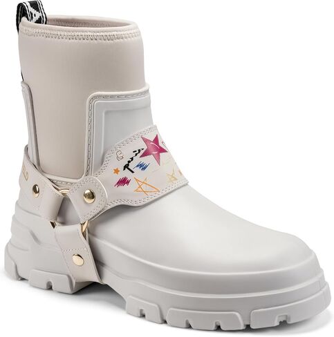 KARL LAGERFELD Women's Ranelle Lug Sole Rainboot with Graffiti Design Combat Boot in Kuwait