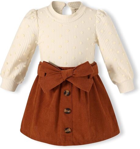 YOUNGER TREE Toddler Girl Knitted Skirt Outfits Long Sleeve Shirt Blouse Top Plaid Mini Dress Fall Winter Clothes Set in Saudi Arabia