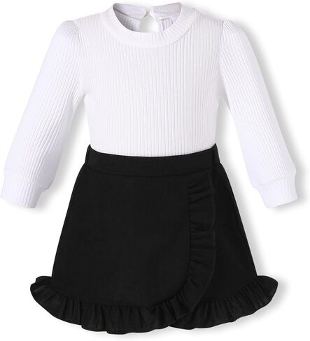 YOUNGER TREE Toddler Girl Knitted Skirt Outfits Long Sleeve Shirt Blouse Top Plaid Mini Dress Fall Winter Clothes Set in Saudi Arabia