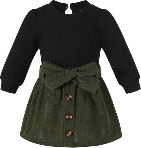 YOUNGER TREE Toddler Girl Knitted Skirt Outfits Long Sleeve Shirt Blouse Top Plaid Mini Dress Fall Winter Clothes Set in Saudi Arabia