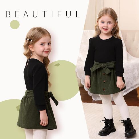 YOUNGER TREE Toddler Girl Knitted Skirt Outfits Long Sleeve Shirt Blouse Top Plaid Mini Dress Fall Winter Clothes Set in Saudi Arabia