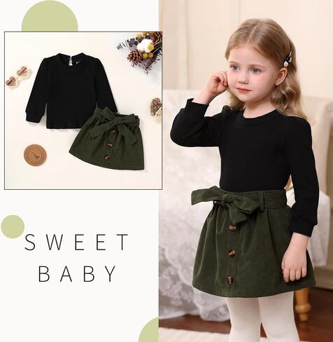 YOUNGER TREE Toddler Girl Knitted Skirt Outfits Long Sleeve Shirt Blouse Top Plaid Mini Dress Fall Winter Clothes Set in Saudi Arabia