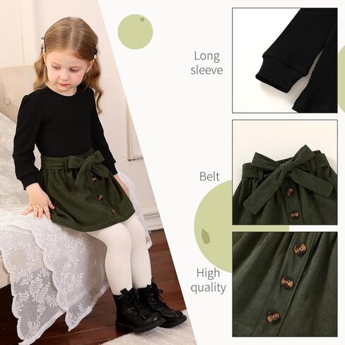 YOUNGER TREE Toddler Girl Knitted Skirt Outfits Long Sleeve Shirt Blouse Top Plaid Mini Dress Fall Winter Clothes Set in Saudi Arabia