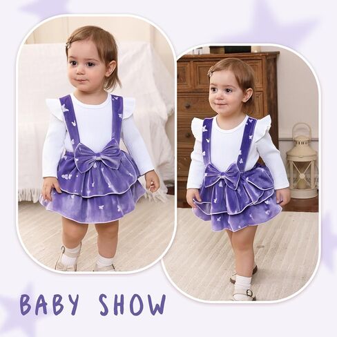 YOUNGER TREE Baby Girl Clothes Winter Outfit Long Sleeve Romper Newborn Fall Corduroy Suspender Skirt Set with Headband in Saudi Arabia