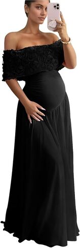 Cudiew Women's Maternity Dress for Photoshoot Off Shoulder Maxi Long Baby Shower Dresses 3D Floral Preganant Gown in Saudi Arabia