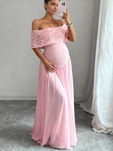 Cudiew Women's Maternity Dress for Photoshoot Off Shoulder Maxi Long Baby Shower Dresses 3D Floral Preganant Gown in Saudi Arabia