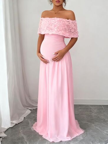 Cudiew Women's Maternity Dress for Photoshoot Off Shoulder Maxi Long Baby Shower Dresses 3D Floral Preganant Gown in Saudi Arabia