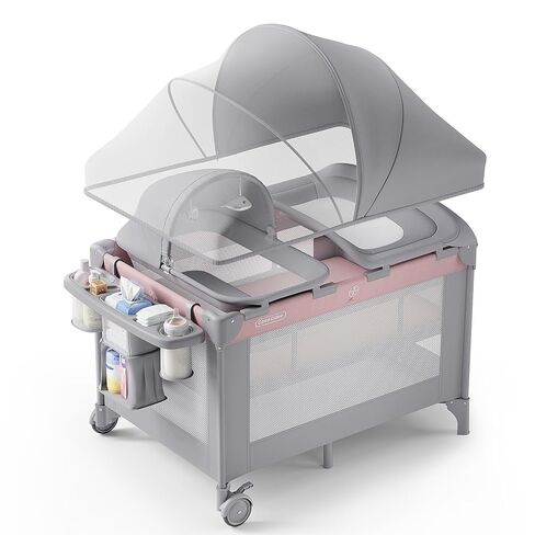 مهد أطفال 4 في 1 مع ساحة لعب وعش للنوم وطاولة تغيير وناموسية ومظلة وتخزين وألعاب للأطفال حديثي الولادة وحتى الأطفال الصغار in Kuwait