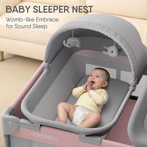 مهد أطفال 4 في 1 مع ساحة لعب وعش للنوم وطاولة تغيير وناموسية ومظلة وتخزين وألعاب للأطفال حديثي الولادة وحتى الأطفال الصغار in Kuwait