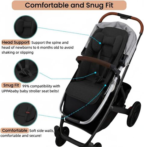 مقعد مريح لعربة الأطفال 3 في 1 من أجل UPPAbaby Vista & Cruz باللون الرمادي متعدد الاستخدامات | دعم الرأس وإدراج وسادة قطنية | وسادة مريحة لحديثي الولادة إلى الأطفال الصغار | يمكن غسله في الغسالة​ (رمادي) in Kuwait