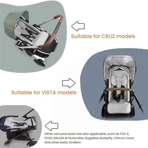 مقعد مريح لعربة الأطفال 3 في 1 من أجل UPPAbaby Vista & Cruz باللون الرمادي متعدد الاستخدامات | دعم الرأس وإدراج وسادة قطنية | وسادة مريحة لحديثي الولادة إلى الأطفال الصغار | يمكن غسله في الغسالة​ (رمادي) in Kuwait