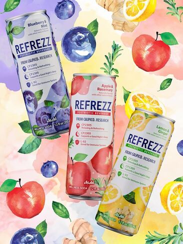 REFREZZ Postbiotic Beverage, Lemon & Ginger, Relaxing and Refreshing, Supports a Good Night's Sleep, Good for Immune System, Gluten Free, Non‑GMO, 35Calories, 12oz (12Cans) in Saudi Arabia