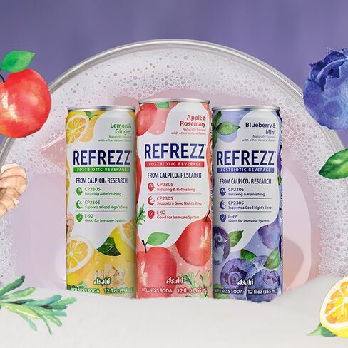 REFREZZ Postbiotic Beverage, Lemon & Ginger, Relaxing and Refreshing, Supports a Good Night's Sleep, Good for Immune System, Gluten Free, Non‑GMO, 35Calories, 12oz (12Cans) in Saudi Arabia