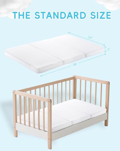 Pack and Play Mattress 38"x26", Tri-fold Portable Pack N Play Mattresses for Playpens, Dual-Layer Crib Mattress with Waterproof Washable Breathable Cover for Infants and Toddlers in Saudi Arabia