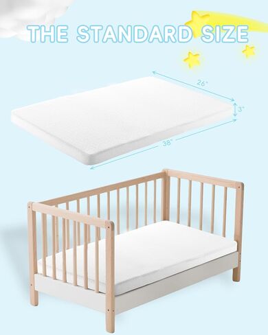 Pack and Play Mattress 38"x26", Pack N Play Mattresses for Playpens, Dual-Layer Mini Crib Mattress with Waterproof Washable Breathable Cover for Infants and Toddlers in Saudi Arabia