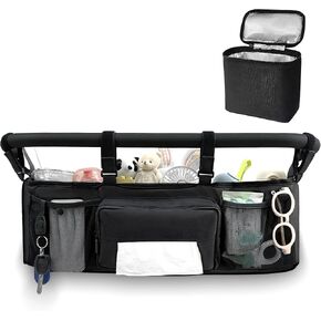 Double Stroller Organizer for Bob Duallie and Baby Jogger City Mini GT2, Double Jogging Stroller Caddy with 2 Insulated Cooler Pockets & Detachable Bag in Saudi Arabia