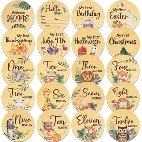 Baby Monthly Milestone Cards Sign, 10 Double Sided Hello World Newborn Sign My First Holiday Milestone for New Baby Shower Christmas Gifts in Kuwait