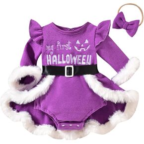 فستان My First Halloween للفتيات الصغيرات، فستان على شكل قرع، بأكمام طويلة، مزين بالفرو، فساتين الأميرة المخملية in Kuwait