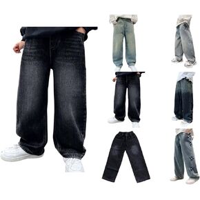 Kids Baby Baggy Jeans Boys Straight Leg Jeans for Girls Wide Leg Pants with Pockets Toddler Boy Clothes Long Trousers in Kuwait