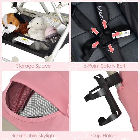 عربة أطفال خفيفة الوزن من إنفانز، قابلة للطي بيد واحدة، عربة سفر للطائرة مع حامل أكواب، غطاء للقدم مزود بمظلة بخمس نقاط لعمر 0-36 شهرًا in Kuwait