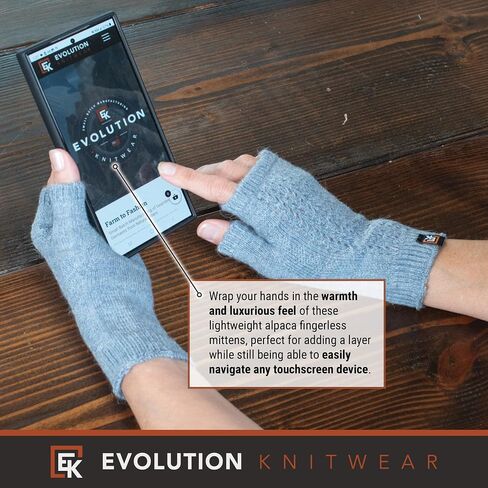 Evolution Knitwear Alpaca Mesh Knit Fingerless Mittens - Made in the USA - Super Soft Baby Alpaca - Small in Saudi Arabia