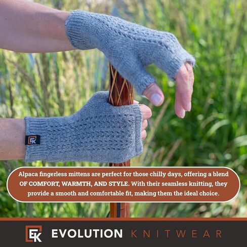 Evolution Knitwear Alpaca Mesh Knit Fingerless Mittens - Made in the USA - Super Soft Baby Alpaca - Small in Saudi Arabia