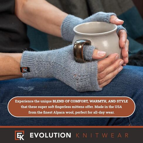 Evolution Knitwear Alpaca Mesh Knit Fingerless Mittens - Made in the USA - Super Soft Baby Alpaca - Small in Saudi Arabia