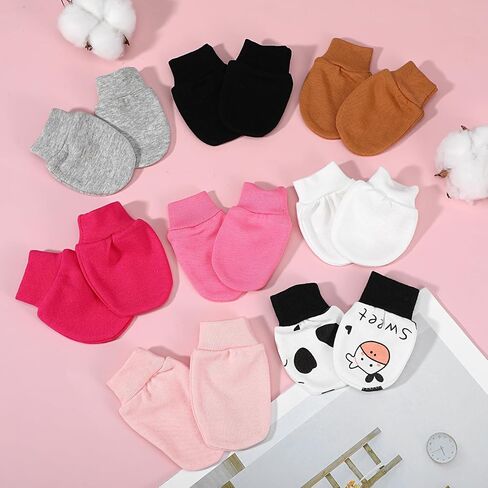 8 Pairs Newborn Infant Toddler Mittens, Elastic Cotton No Scratch Newborn Baby Wrist Gloves for Baby Boy Girl 0-6 Months (8 Colors) in Saudi Arabia