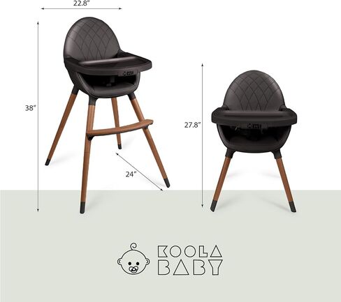 Convertible High Chair for Babies, Toddlers, Kids & Children - Wooden Highchair with Adjustable Height & Dishwasher Safe Tray - Wood Feeding & Dining Chair - Converts to Booster Seat (Black) in Kuwait