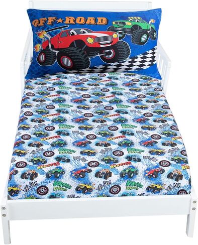 ملاءات سرير للأطفال الصغار من Monster Truck - طقم سرير أطفال مكون من قطعتين للأولاد مقاس سرير أطفال، ملاءة جاهزة مقاس 28 × 52 وكيس وسادة مقاس 20 × 30، ألياف دقيقة ناعمة مسامية ومقاومة للبهتان، يمكن غسلها في الغسالة in Kuwait