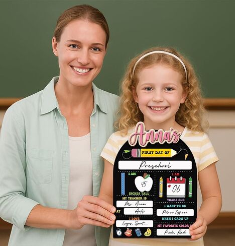 إطار صور مخصص لليوم الأول والأخير من المدرسة، لافتة خشبية باسم مخصص مع حامل وملصقات، لوحة قابلة لإعادة الاستخدام للعودة إلى المدرسة للأطفال، مرحلة ما قبل المدرسة، رياض الأطفال، دعامة صور الفصل الدراسي in Saudi Arabia