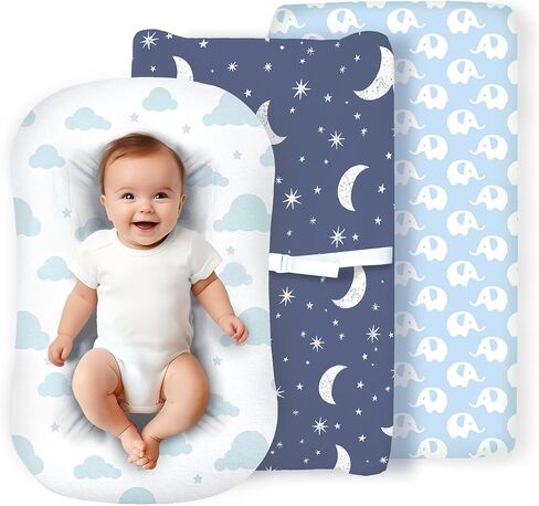 100% Organic Cotton Baby Lounger or Changing Pad Covers with Reenforced Safety Strap Holes. Fits Evolur, Munchkin, Delta, Snuggle Me and More. Multi-Use, Pink for Girl. 3 Pk of Covers Only. in Saudi Arabia