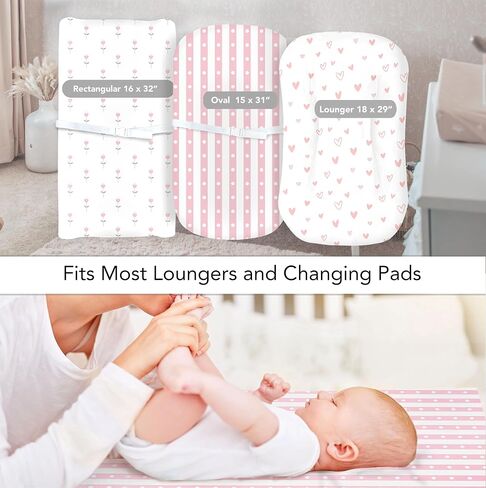 100% Organic Cotton Baby Lounger or Changing Pad Covers with Reenforced Safety Strap Holes. Fits Evolur, Munchkin, Delta, Snuggle Me and More. Multi-Use, Pink for Girl. 3 Pk of Covers Only. in Saudi Arabia