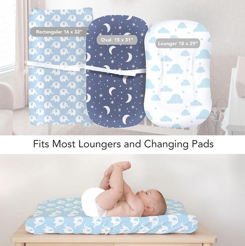 100% Organic Cotton Baby Lounger or Changing Pad Covers with Reenforced Safety Strap Holes. Fits Evolur, Munchkin, Delta, Snuggle Me and More. Multi-Use, Pink for Girl. 3 Pk of Covers Only. in Saudi Arabia