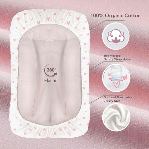 100% Organic Cotton Baby Lounger or Changing Pad Covers with Reenforced Safety Strap Holes. Fits Evolur, Munchkin, Delta, Snuggle Me and More. Multi-Use, Pink for Girl. 3 Pk of Covers Only. in Saudi Arabia